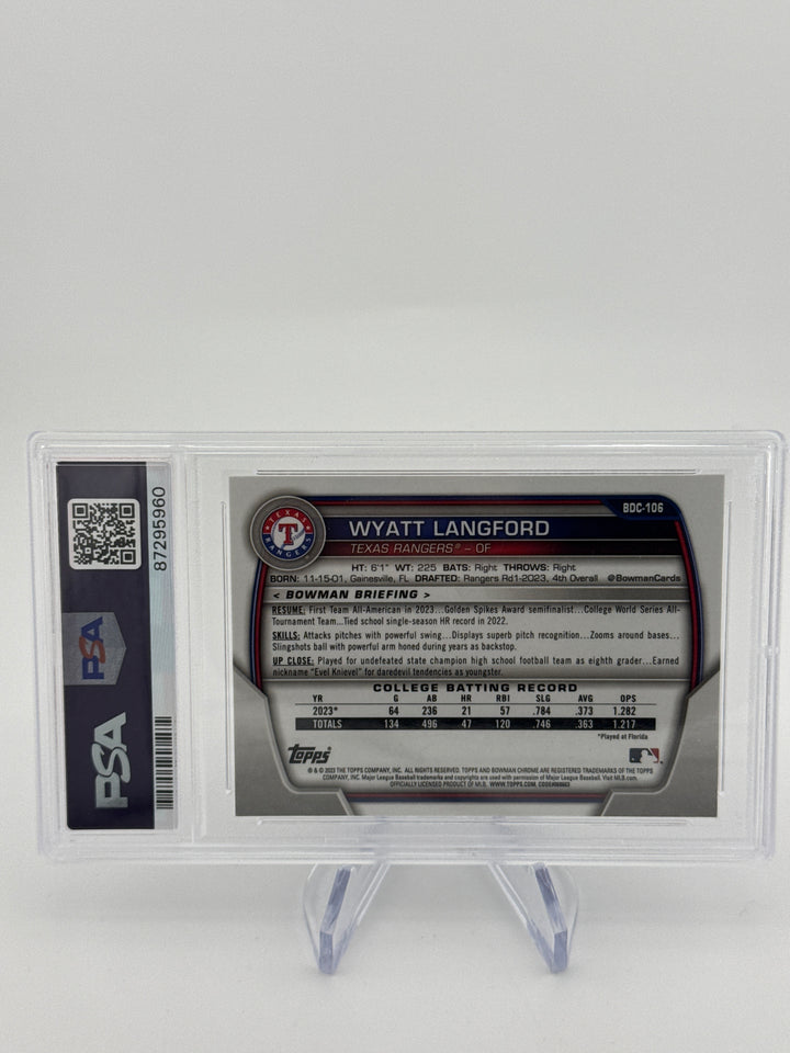 Wyatt Langford 2023 Bowman Draft Chrome 1st, PSA 10 Gem Mint