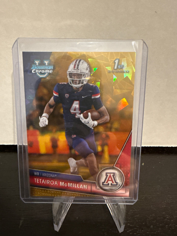 Tetairoa McMillan 2023 Bowman Chrome University, 1st Gold Ice Refractor, 39/50