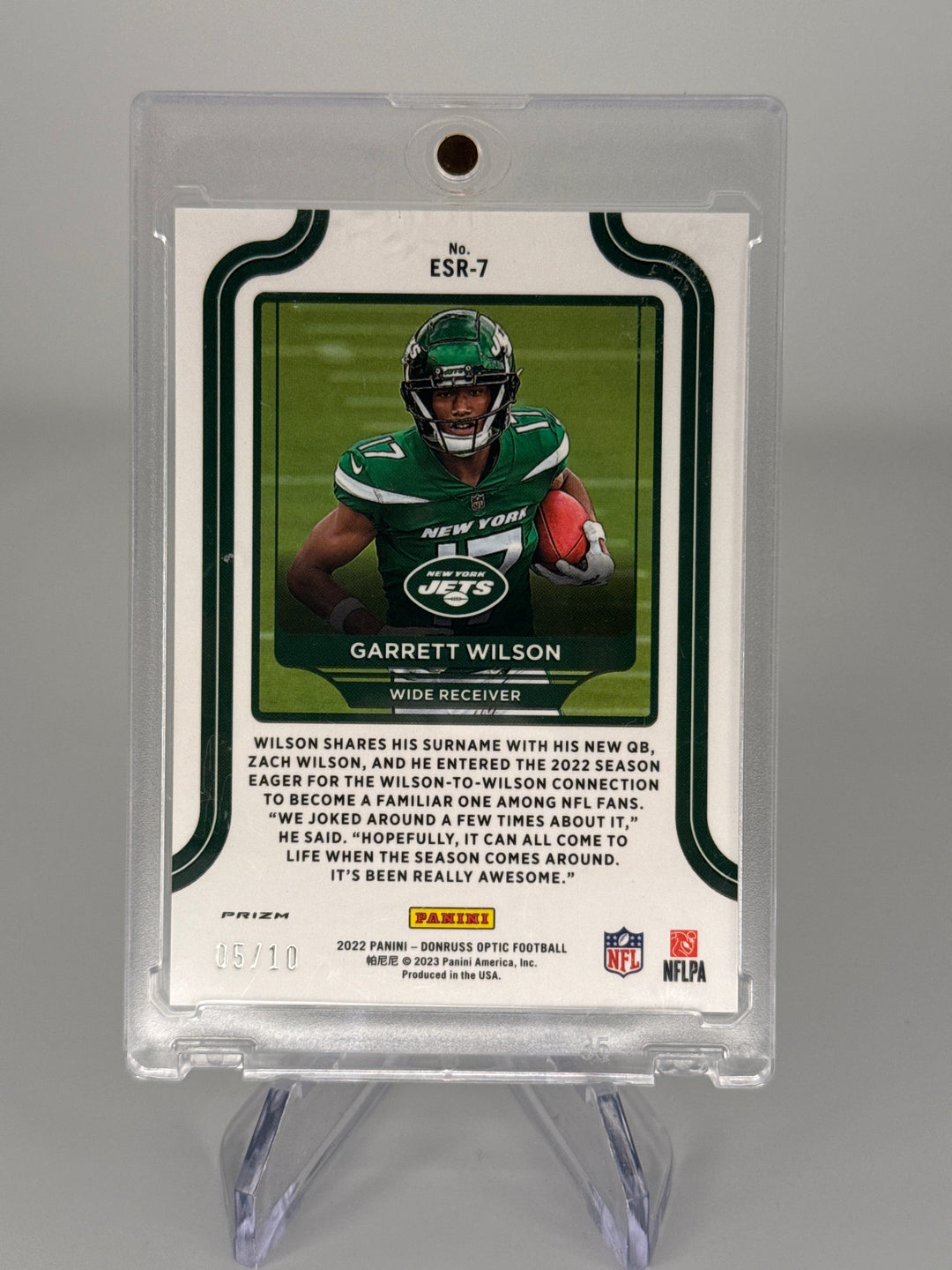 Garrett Wilson 2022 Panini Donruss Optic Elite Series Rookie Gold Prizm, 05/10