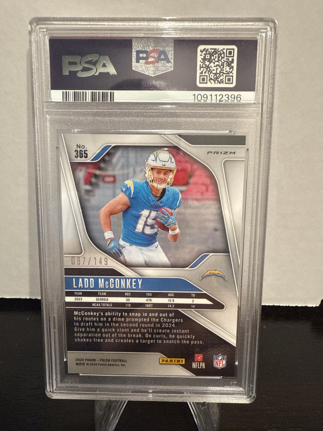 Ladd McConkey 2024 Panini Prizm Red Wave Rookie, 087/149, PSA 10 Gem Mint