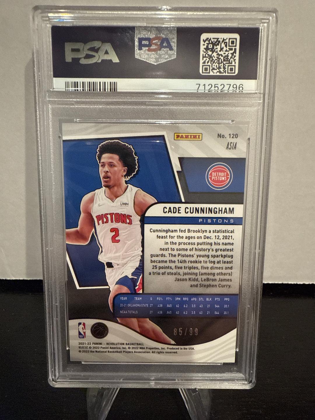 Cade Cunningham 2021 Panini Revolution Asia Holo Silver Rookie, 85/99, PSA 9 Mint