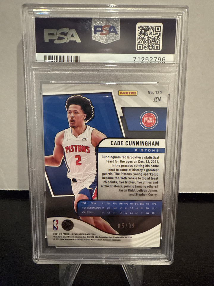 Cade Cunningham 2021 Panini Revolution Asia Holo Silver Rookie, 85/99, PSA 9 Mint