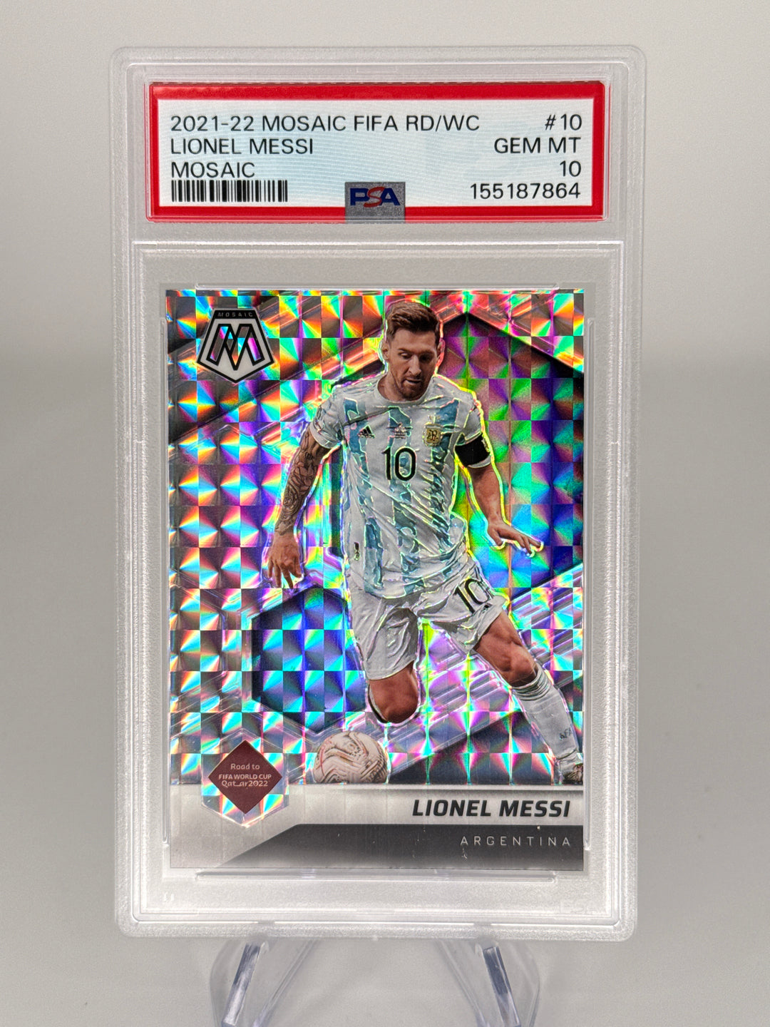 Lionel Messi 2021-2022 Panini Mosaic Road to The World Cup Mosaic, PSA 10 Gem Mint