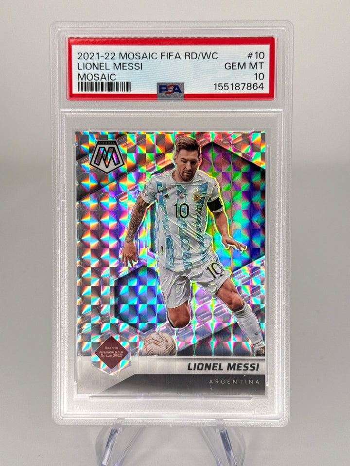 Lionel Messi 2021-2022 Panini Mosaic Road to The World Cup Mosaic, PSA 10 Gem Mint