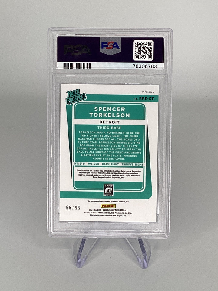 Spencer Torkelson 2021 Panini Donruss Optic Blue Mojo Rated Prospect Card, 66/99, PSA 10 Gem Mint
