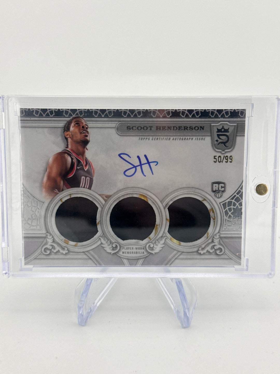 Scoot Henderson 2024 Topps Royalty Rookie Triple Patch Auto, 50/99