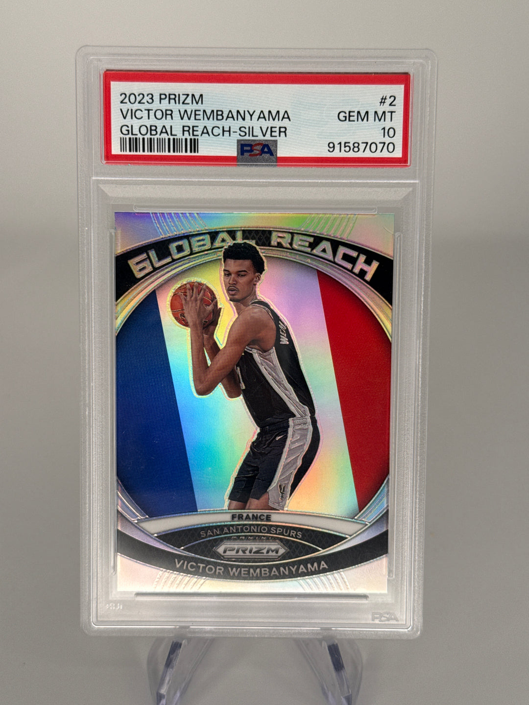 Victor Wembanyama 2023 Panini Prizm Global Reach Silver Prizm Rookie, PSA 10 Gem Mint