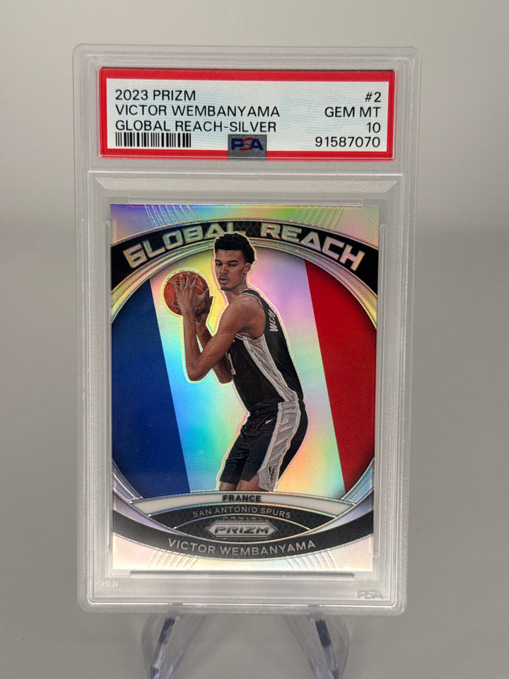 Victor Wembanyama 2023 Panini Prizm Global Reach Silver Prizm Rookie, PSA 10 Gem Mint