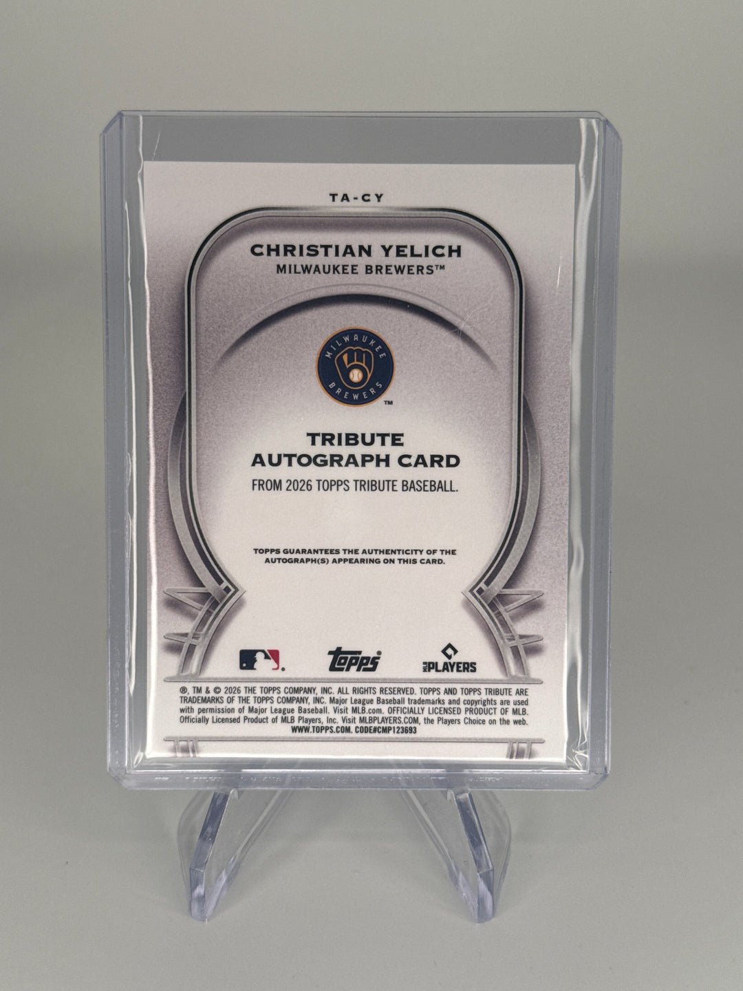 Christian Yelich 2026 Topps Tribute Purple Auto, 66/75