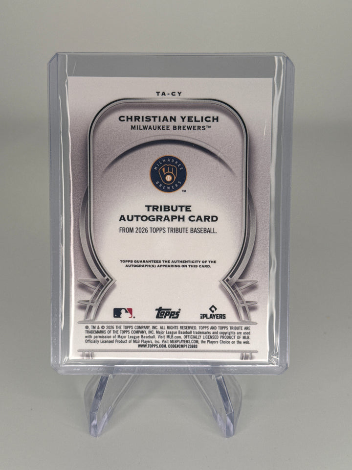 Christian Yelich 2026 Topps Tribute Purple Auto, 66/75