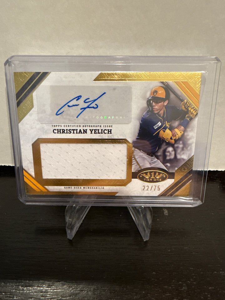 Christian Yelich 2025 Topps Tier One Jumbo Auto Relic, 22/75
