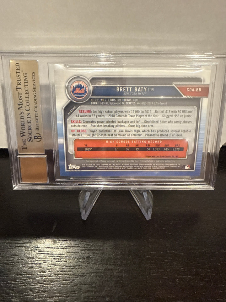 Brett Baty 2019 Bowman Chrome Draft 1st Auto, BGS 9.5 Gem Mint