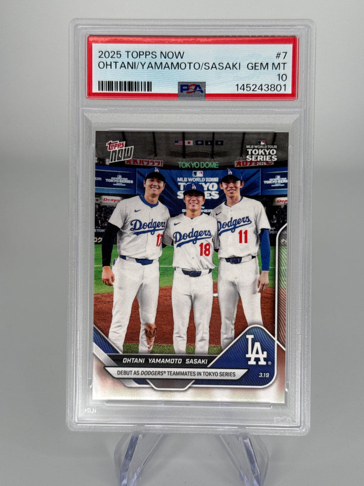 Shohei Shohei Ohtani/Yoshinobu Yamamoto/Roki Sasaki 2025 Topps Now Tokyo Series, PSA 10 Gem Mint