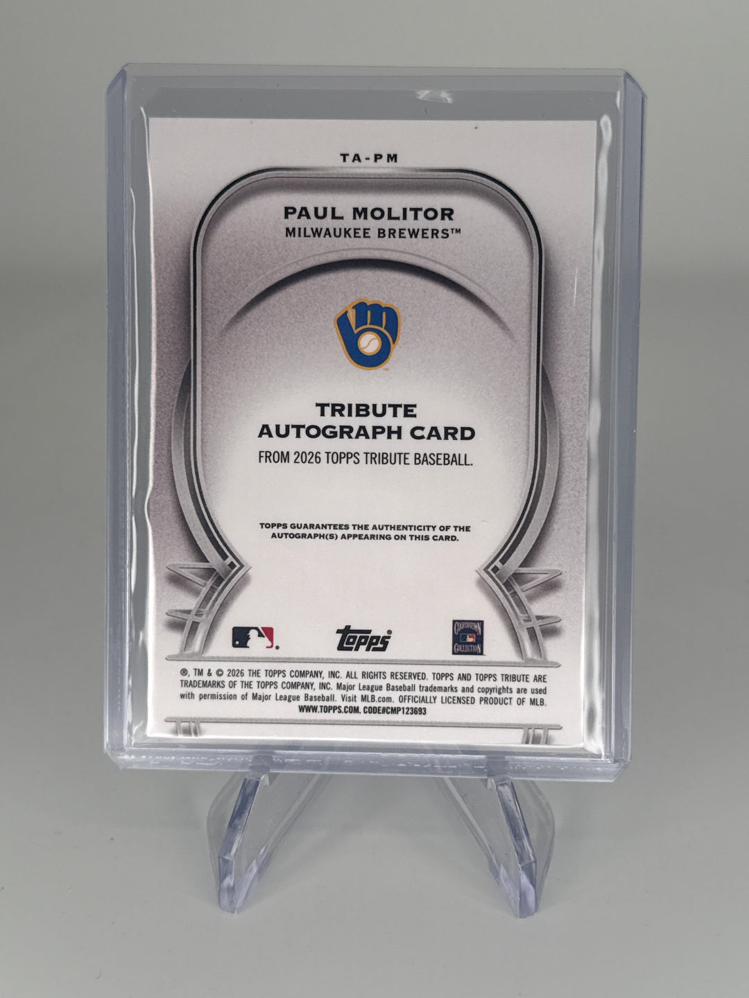 Paul Molitor 2026 Topps Tribute Purple Auto, 26/75