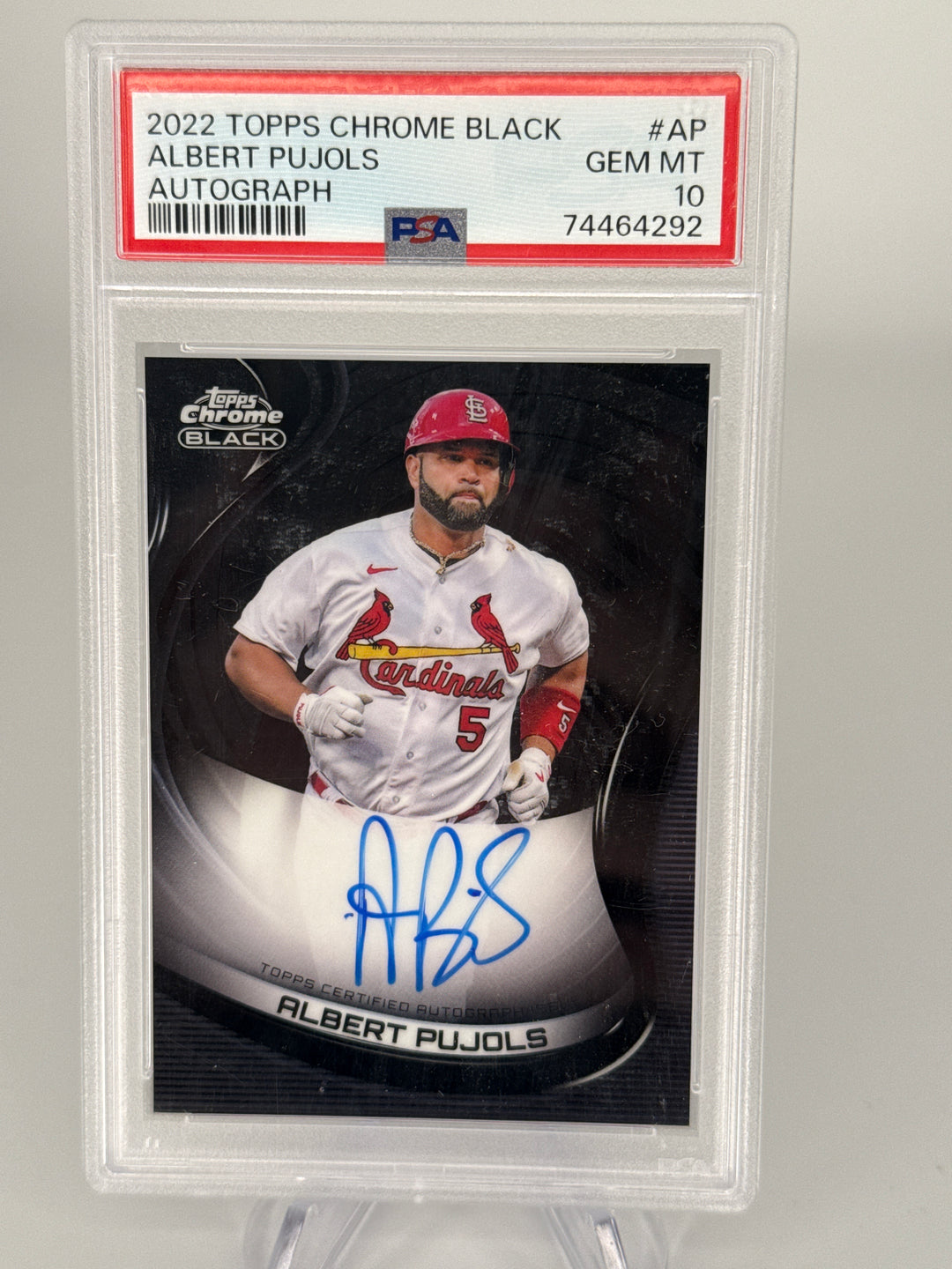 Albert Pujols 2022 Topps Chrome Black Auto, PSA 10 Gem Mint