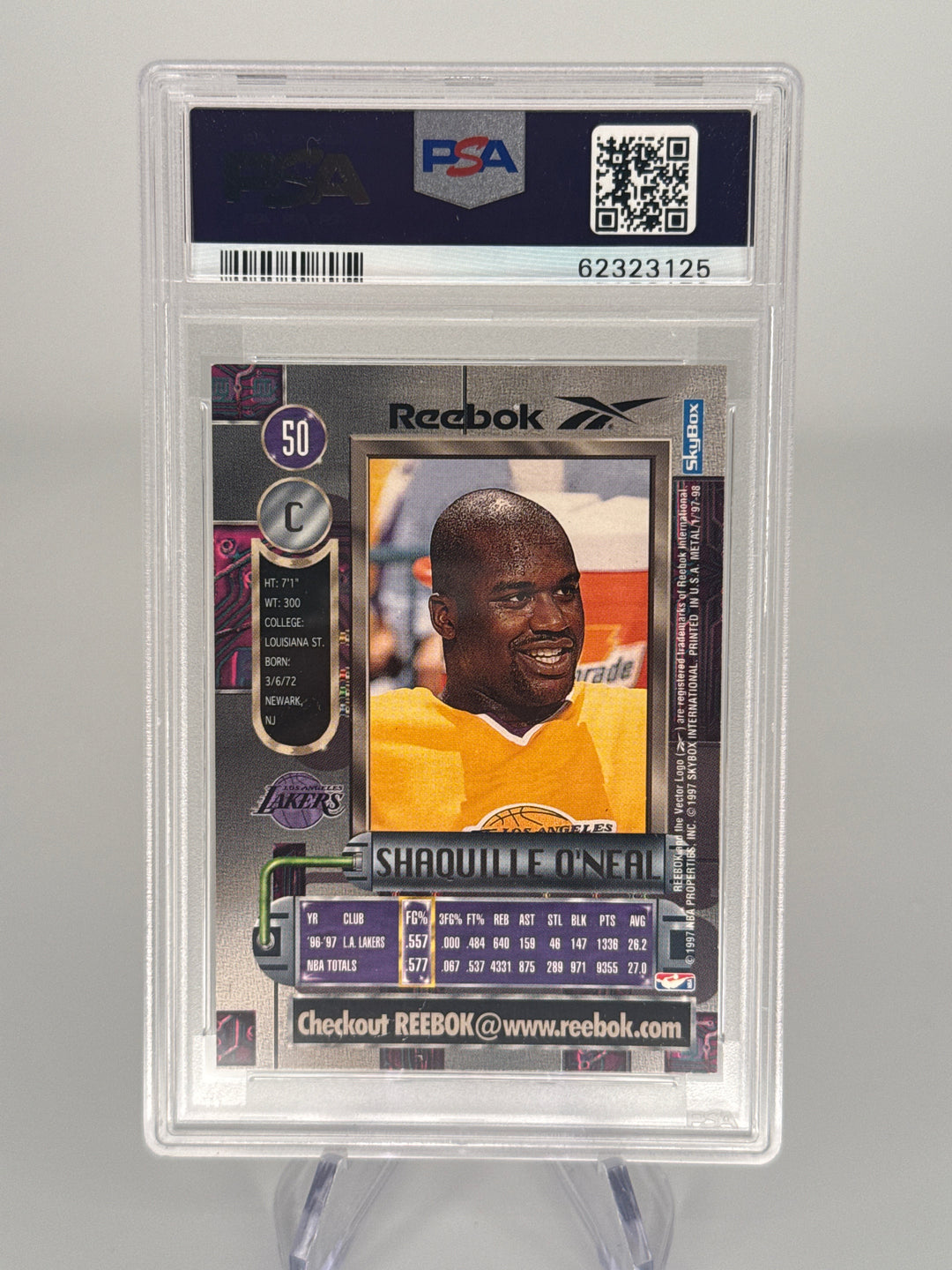 Shaquille O'Neal 1997 Metal Universe Reebok Silver, PSA 8