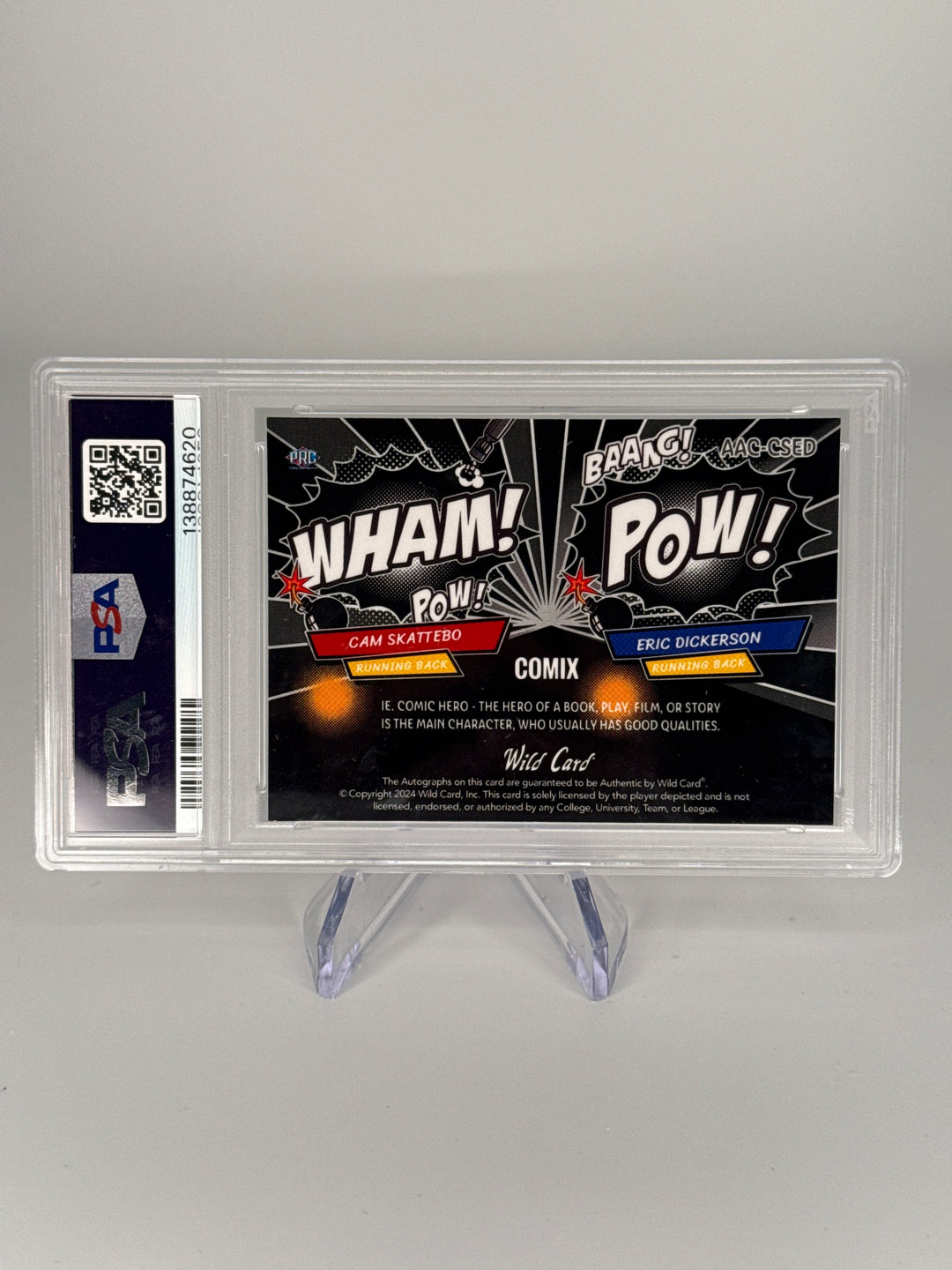 Cam Skattebo/Eric Dickerson 2024 Wild Card Alumination Black Crystal 1/1 Dual Auto, PSA 9 Mint