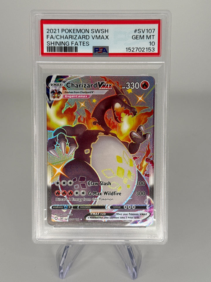 Pokemon TCG 2021 Charizard VMax Shining Fates Ultra Rare Full Art, SV107/SV122, PSA 10 Gem Mint