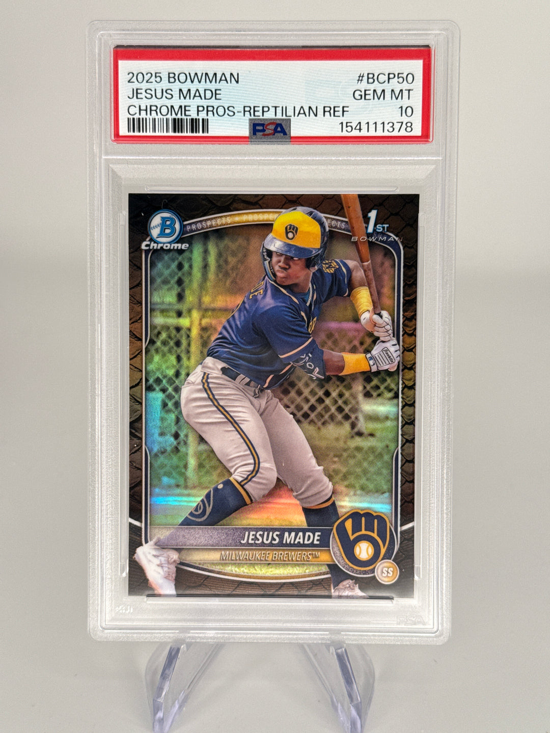 Jesus Made 2025 Bowman Chrome 1st Reptilian Refractor, PSA 10 Gem Mint