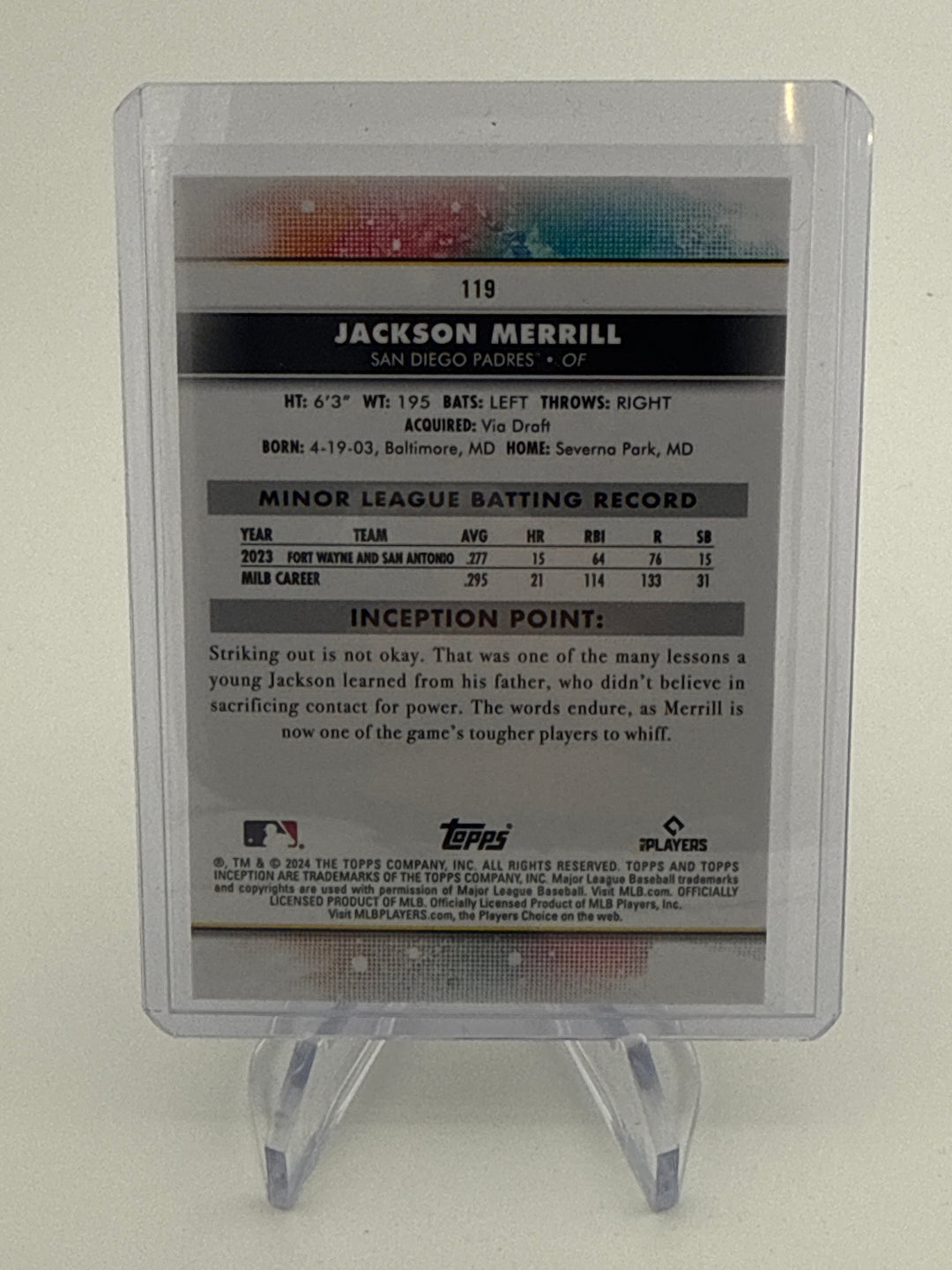 Jackson Merrill 2024 Topps Inception Alpha Black X SSP Rookie