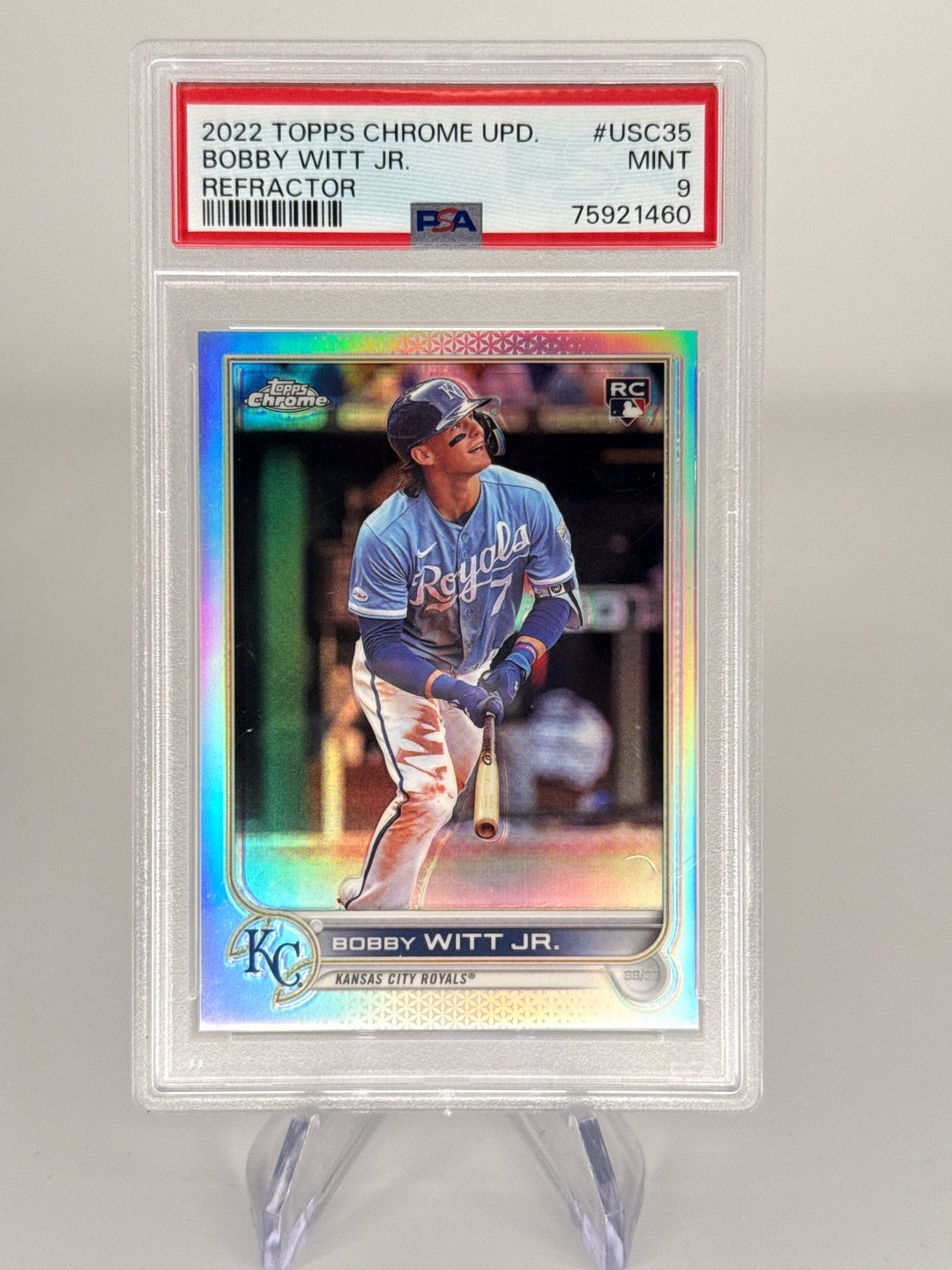 Bobby Witt Jr 2022 Topps Chrome Update Rookie Refractor, 127/299, PSA 9 Mint