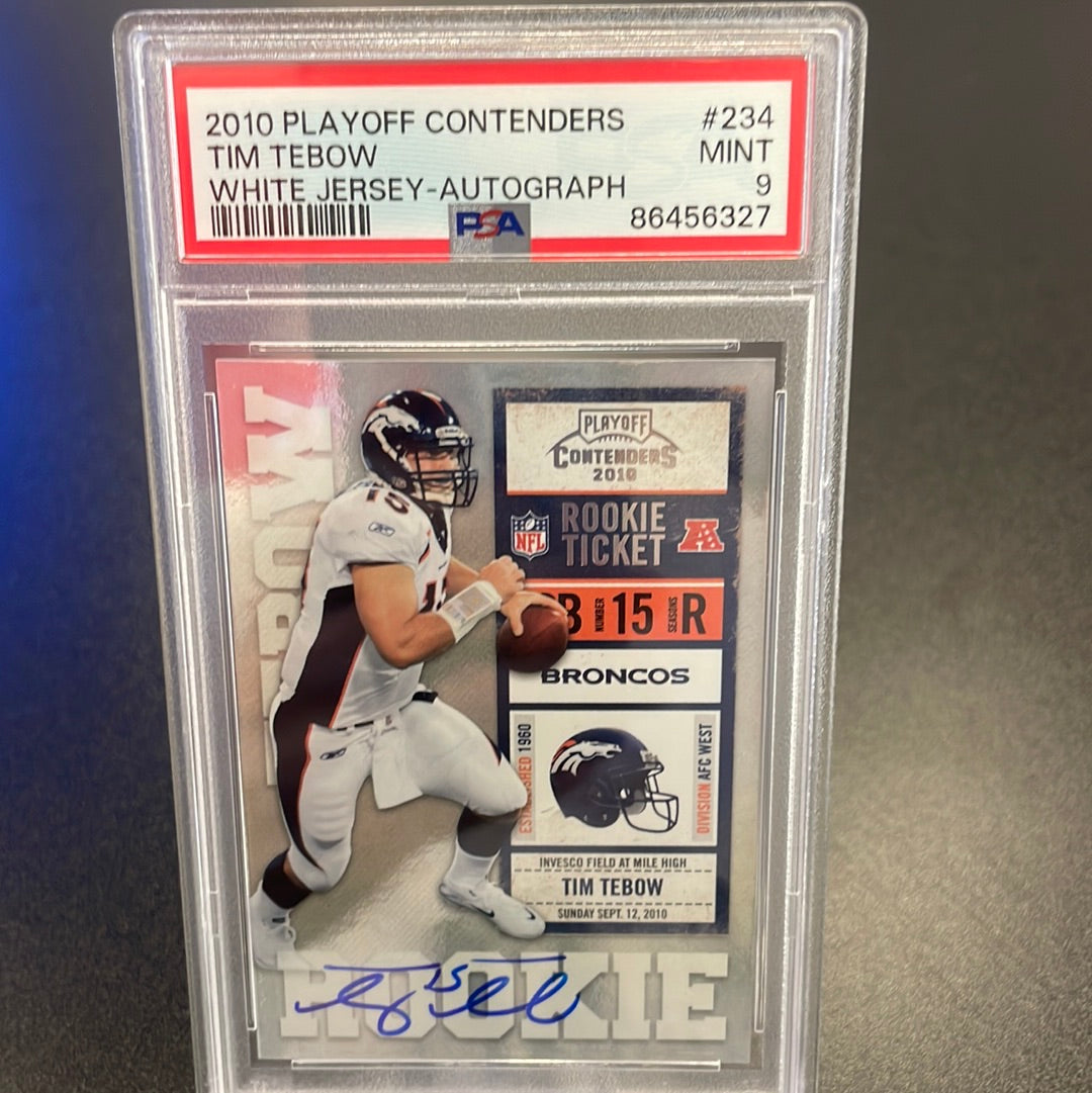 Tim Tebow 2010 Panini Contenders White Jersey Variation Rookie Auto, PSA 9 Mint