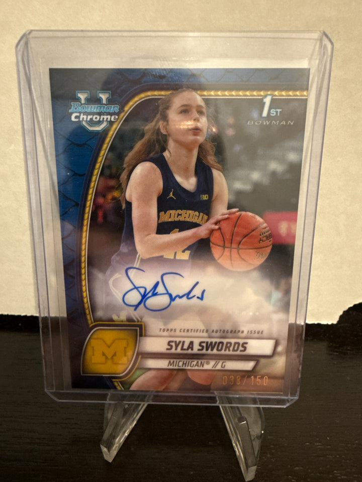 Syla Swords 2025 Bowman Chrome University 1st Bowman Blue Reptilian Auto, 038/150