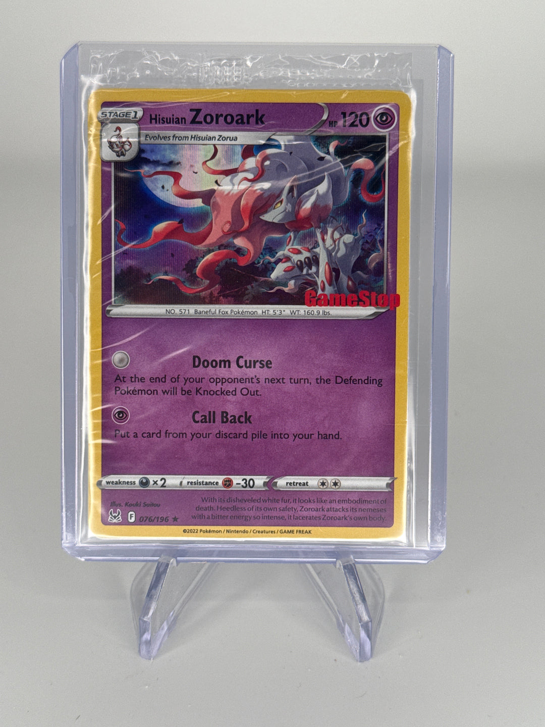 Pokemon TCG 2022 Hisuian Zoroark Lost Origins Gamestop Stamp Sealed Promo, 076/196