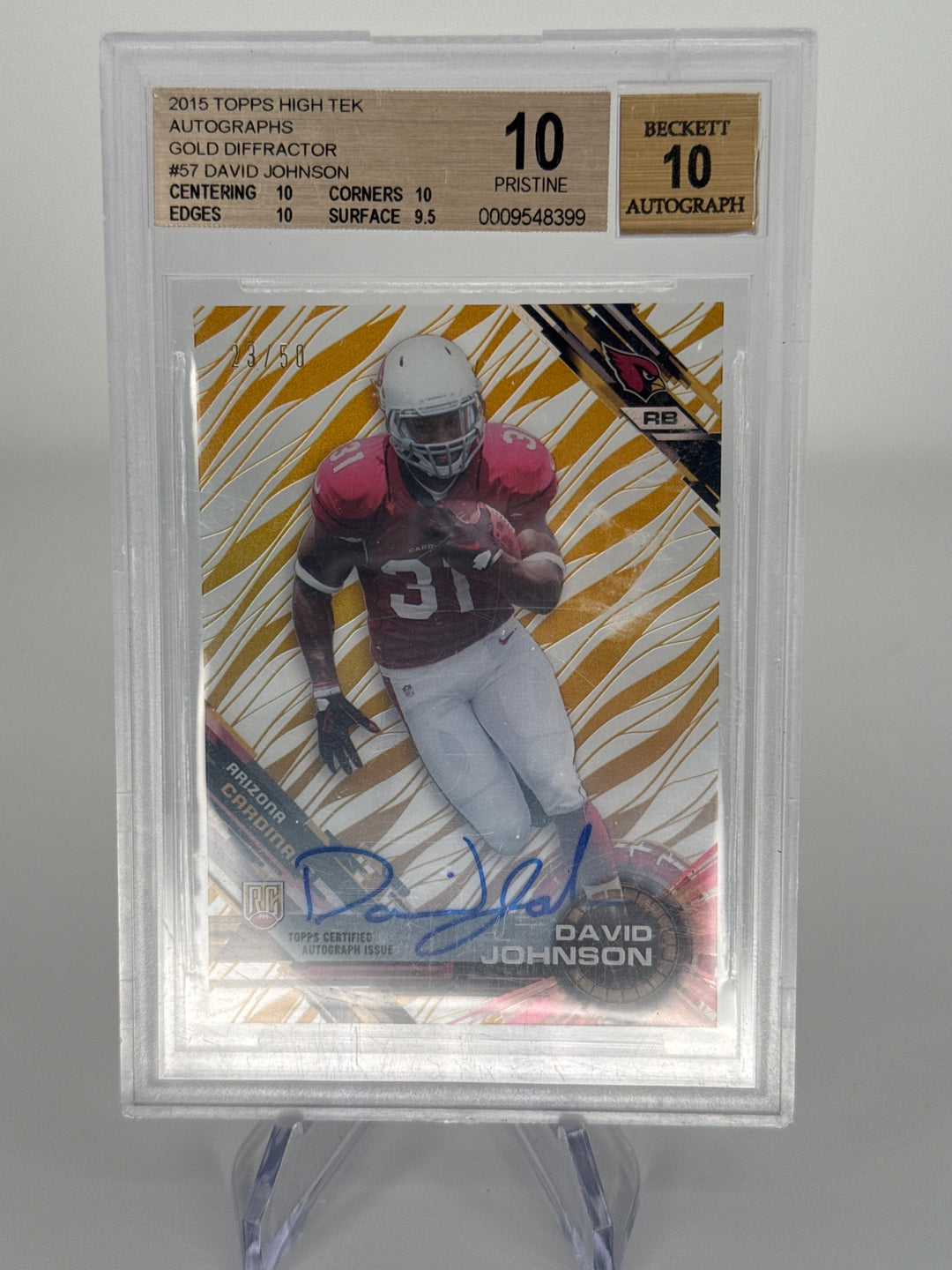 David Johnson 2015 Topps High Tek Rookie Auto Gold Difractor, 23/50, BGS 10 Pristine