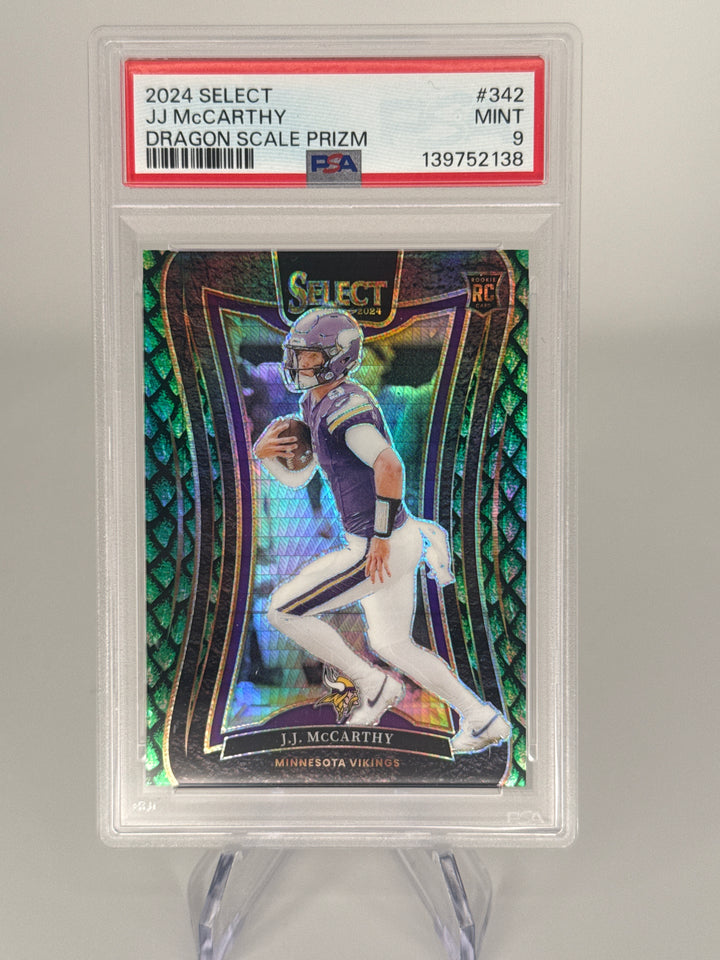 JJ McCarthy 2024 Panini Select Dragon Scale Rookie, 40/49, PSA 9 Mint
