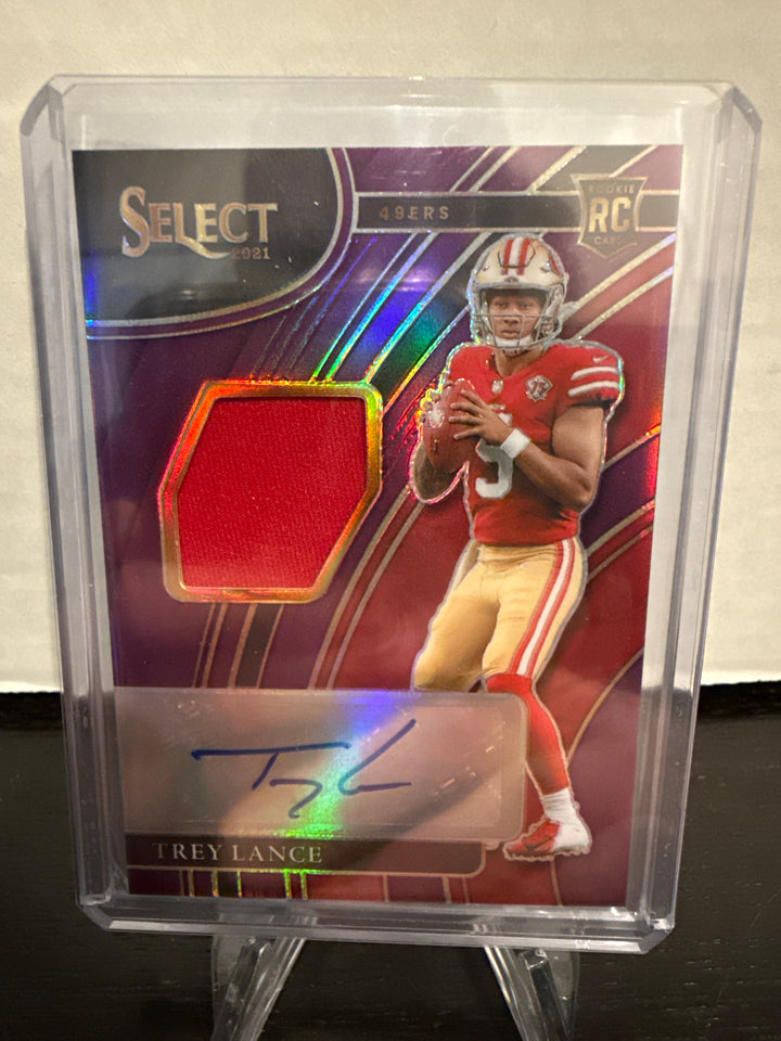 Trey Lance 2021 Panini Select Rookie Patch Auto Purple, 49/49