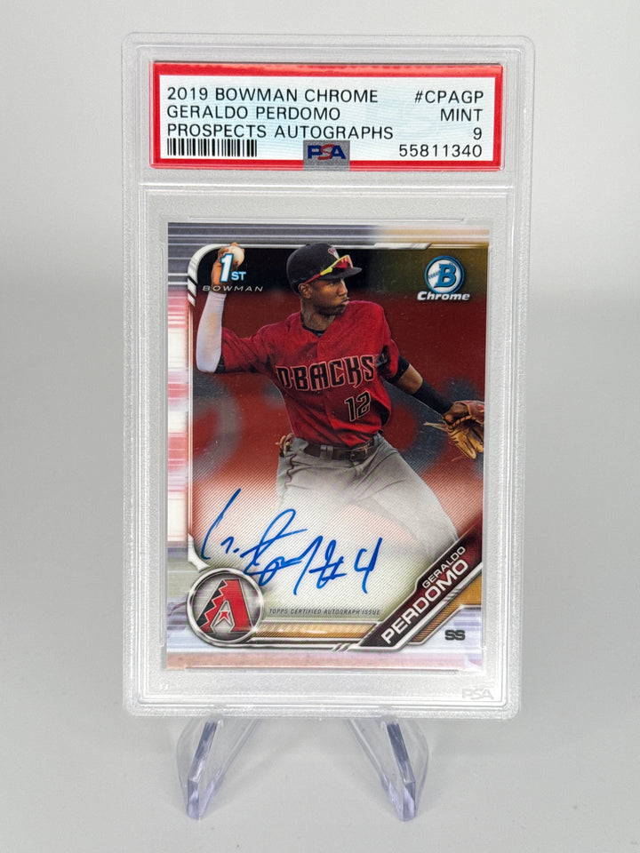 Geraldo Perdomo 2019 Bowman Chrome 1st Prospect Auto, PSA 9 Mint
