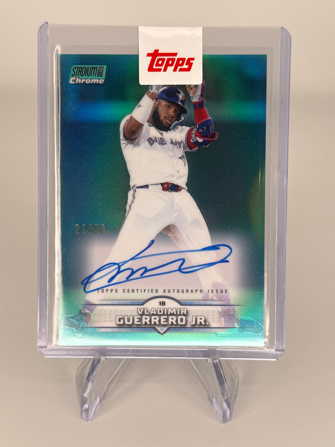 Vladimir Guerrero Jr. 2025 Topps Stadium Club Chrome Turquoise Auto, 21/50
