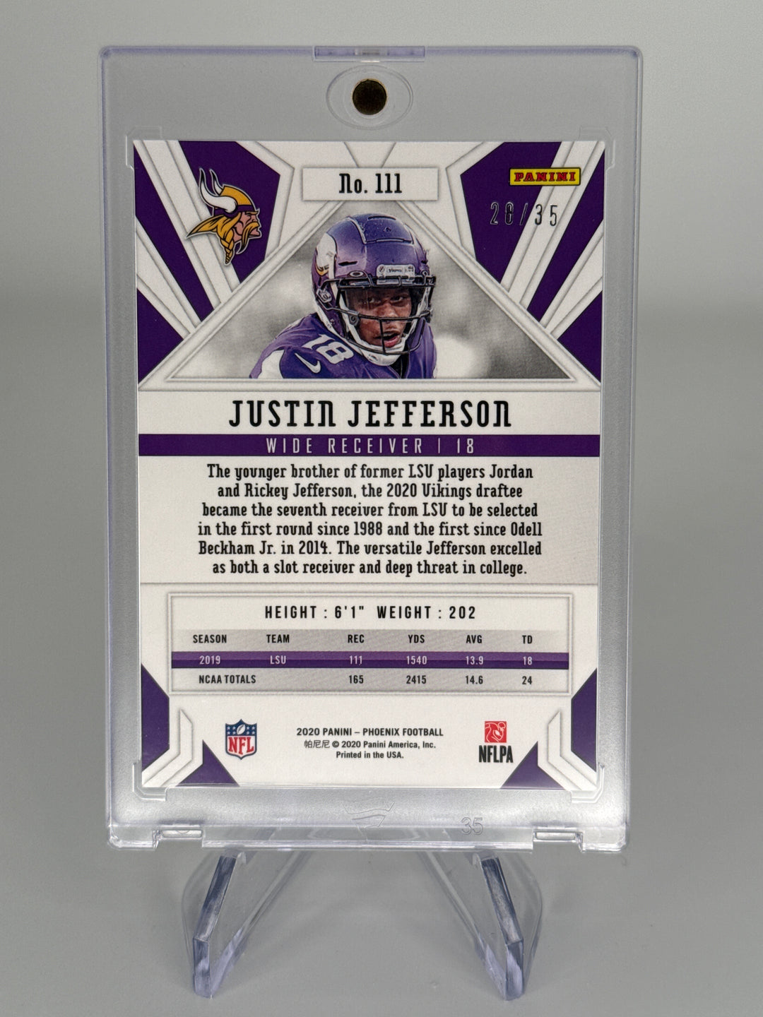 Justin Jefferson 2020 Panini Phoenix Blue Prizm Rookie, 28/35