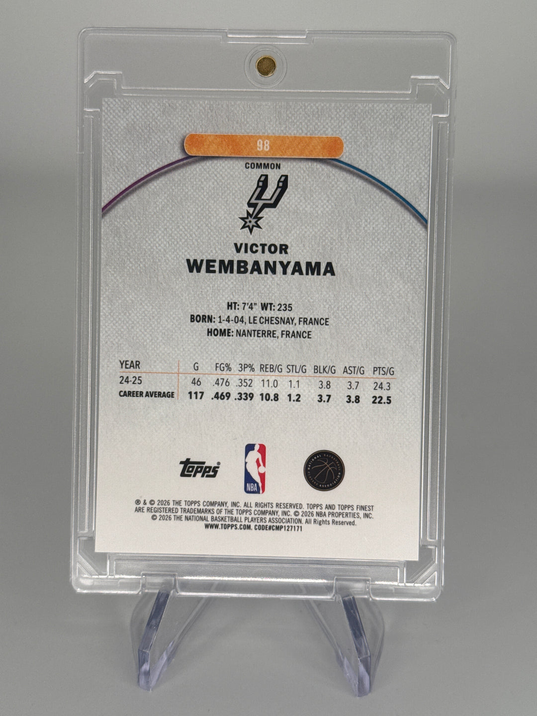 Victor Wembanyama 2026 Topps Finest Purple Refractor, 052/250