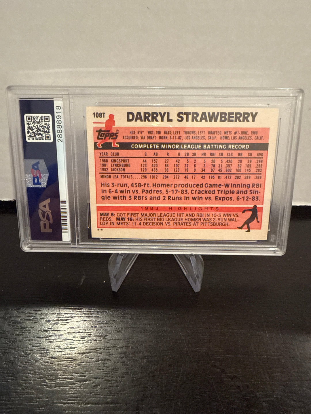 Darryl Strawberry 1983 Topps Traded Rookie, PSA 8