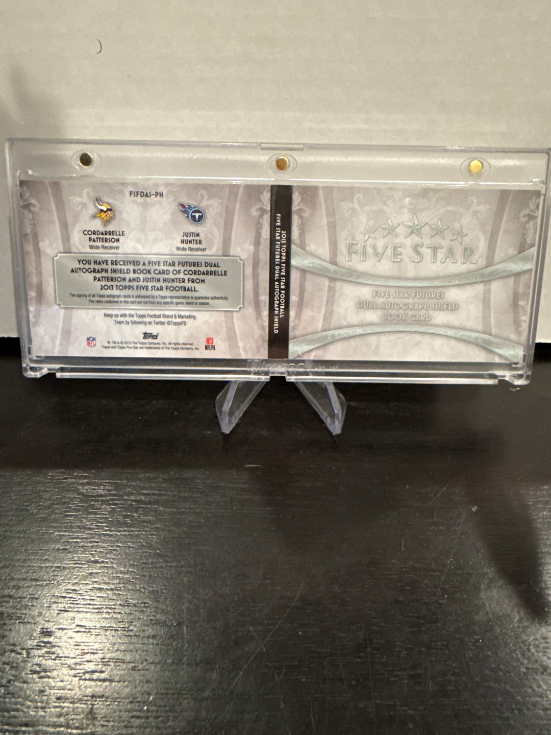 Cordarrelle Patterson/Justin Hunter 2013 Topps 5 Star Dual Autograph Shield Booklet, 1/1