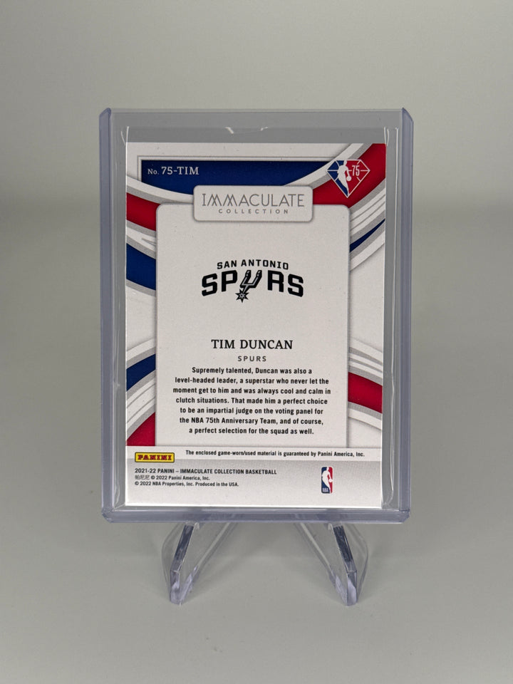 Tim Duncan 2022 Panini Immaculate Dual Relic, 67/75