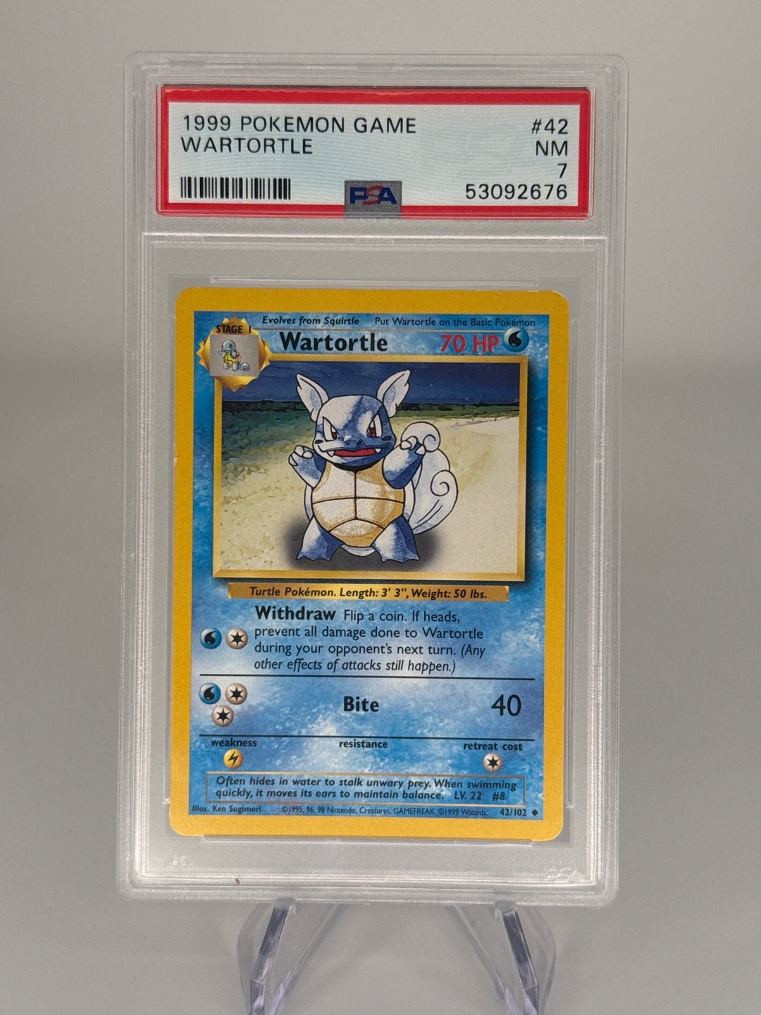 Pokemon TCG 1999 Wartortle Base Set, 42/102, PSA 7