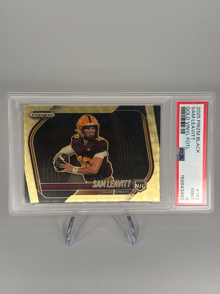 Sam Leavitt 2025 Panini Prizm Black NIL Gold Vinyl Prizm, 1/5, PSA 9 Mint