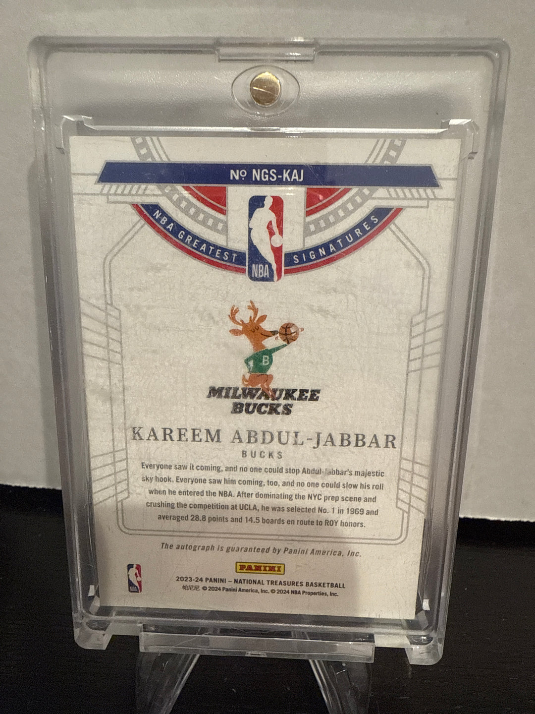 Kareem Abdul-Jabbar 2024 Panini National Treasures Greatest Signatures Auto, 04/15