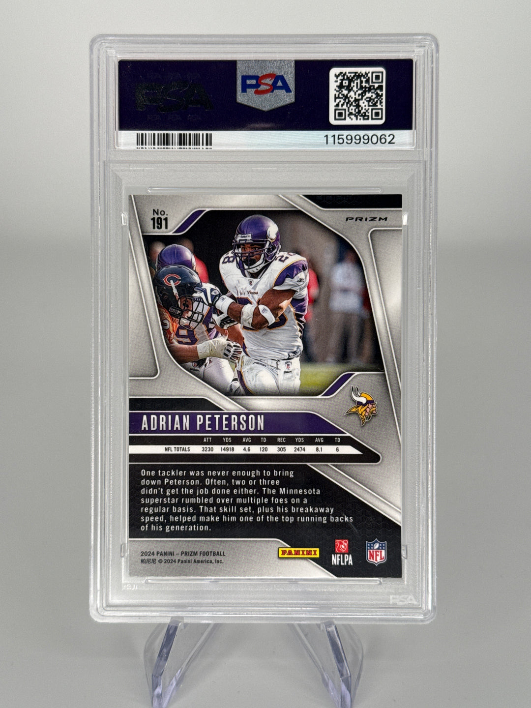 Adrian Peterson 2024 Panini Prizm Snakeskin Prizm SSP, PSA 10 Gem Mint