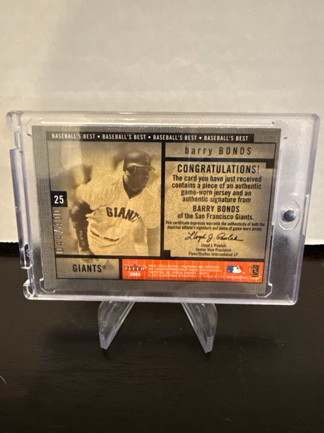 Barry Bonds 2002 Fleer Baseballs Best Patch Auto, 044/400