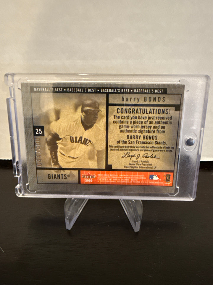 Barry Bonds 2002 Fleer Baseballs Best Patch Auto, 044/400