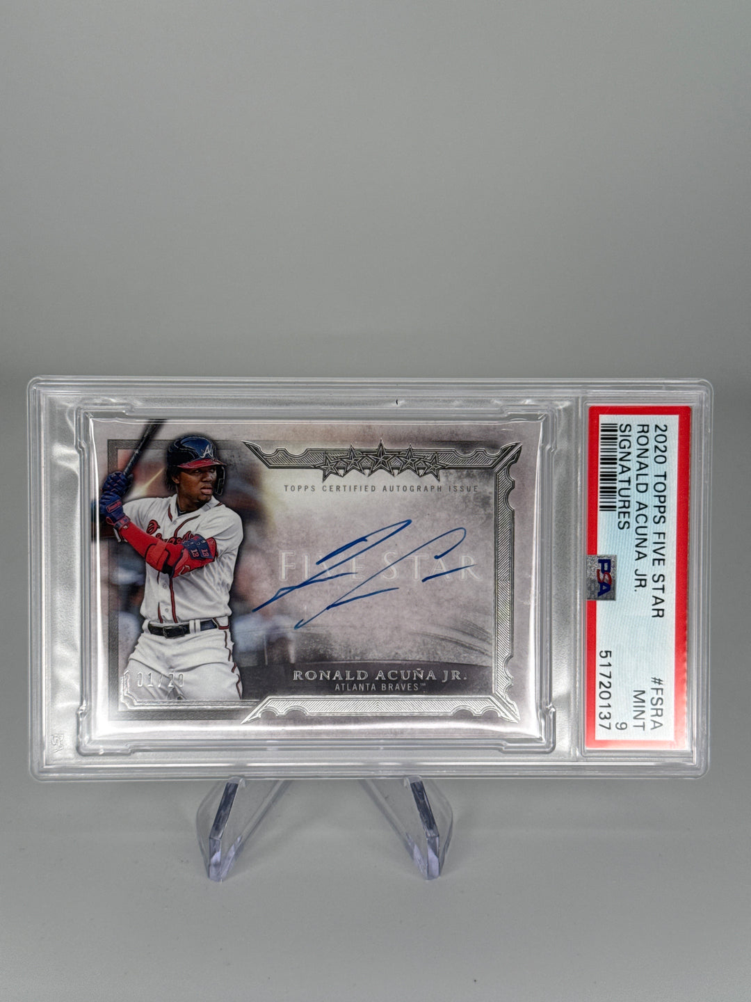 Ronald Acuna Jr 2020 Topps Five Star Auto, 01/20, PSA 9 Mint