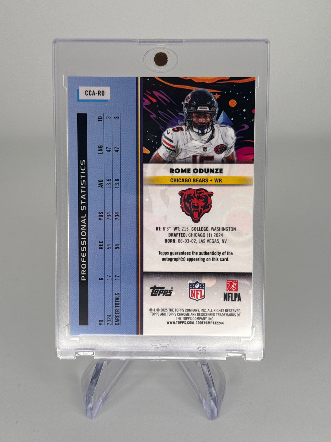 Rome Odunze 2025 Topps Chrome Cosmic Rookie Auto Gold, 37/50