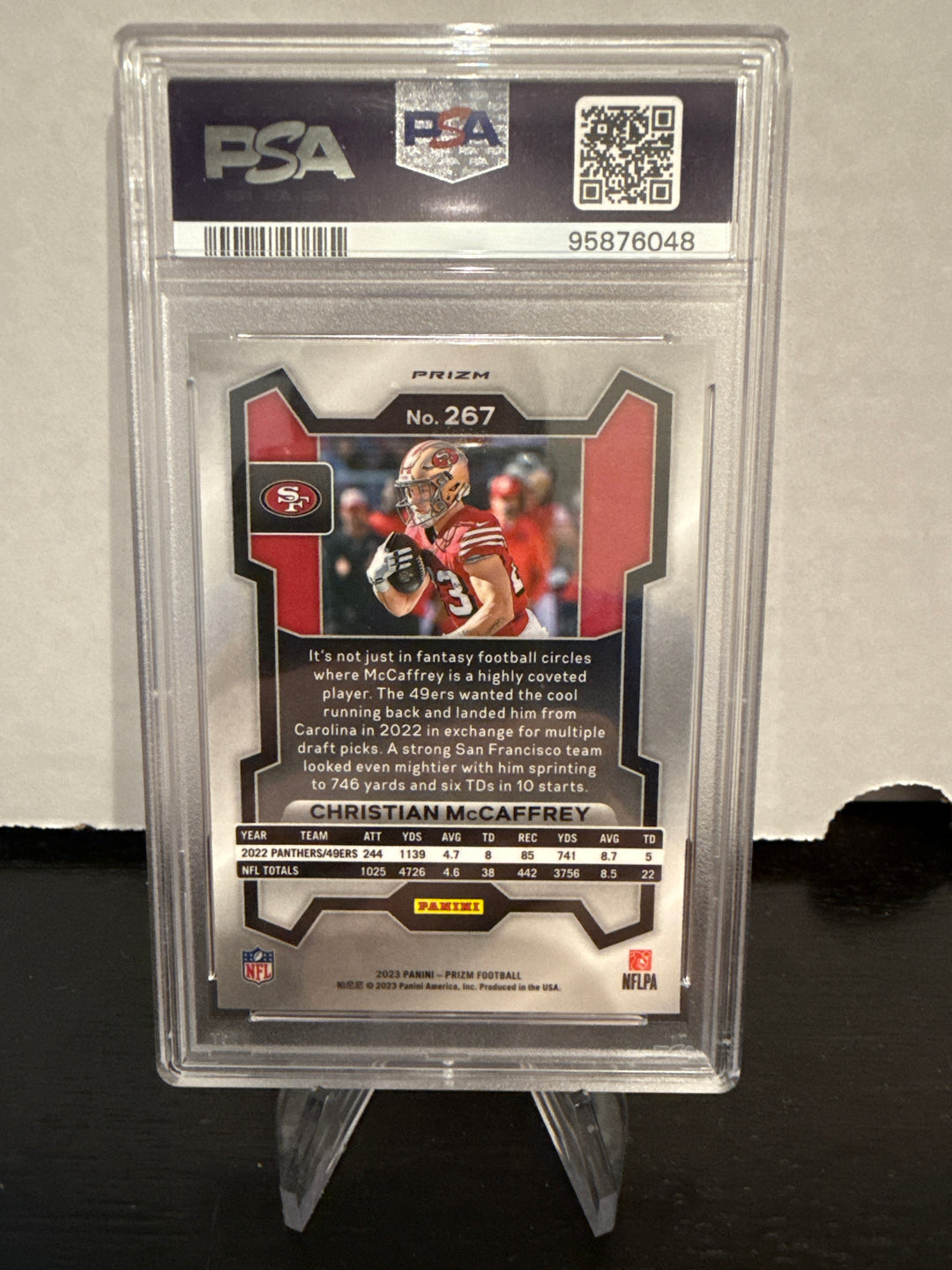 Christian McCaffrey 2023 Panini Prizm Purple Pulsar, PSA 10 Gem Mint