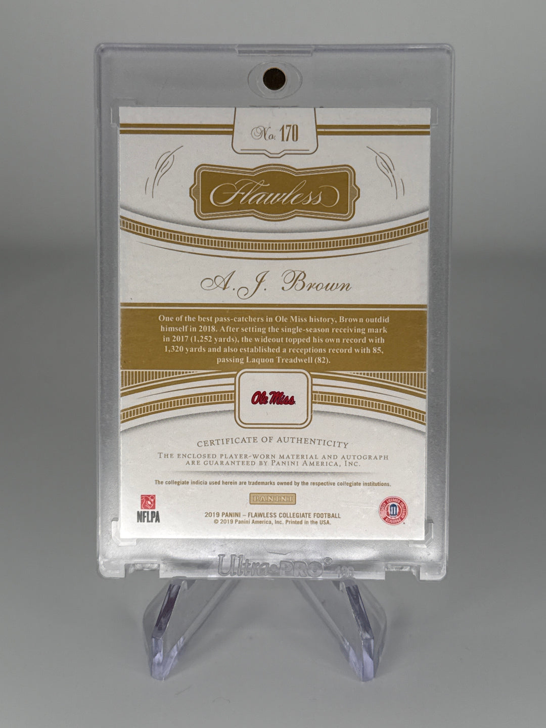 AJ Brown 2019 Panini Flawless Collegiate Rookie Patch Auto Gold, 03/10
