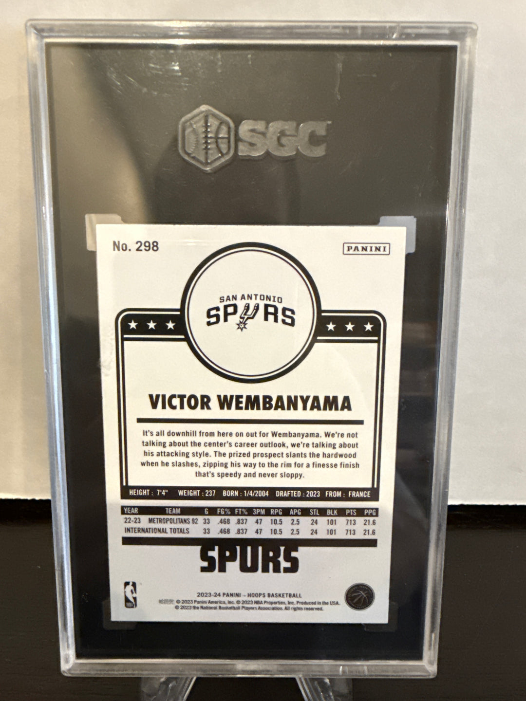 Victor Wembanyama 2023 Panini NBA Hoops Rookie, SGC 10 Gem Mint