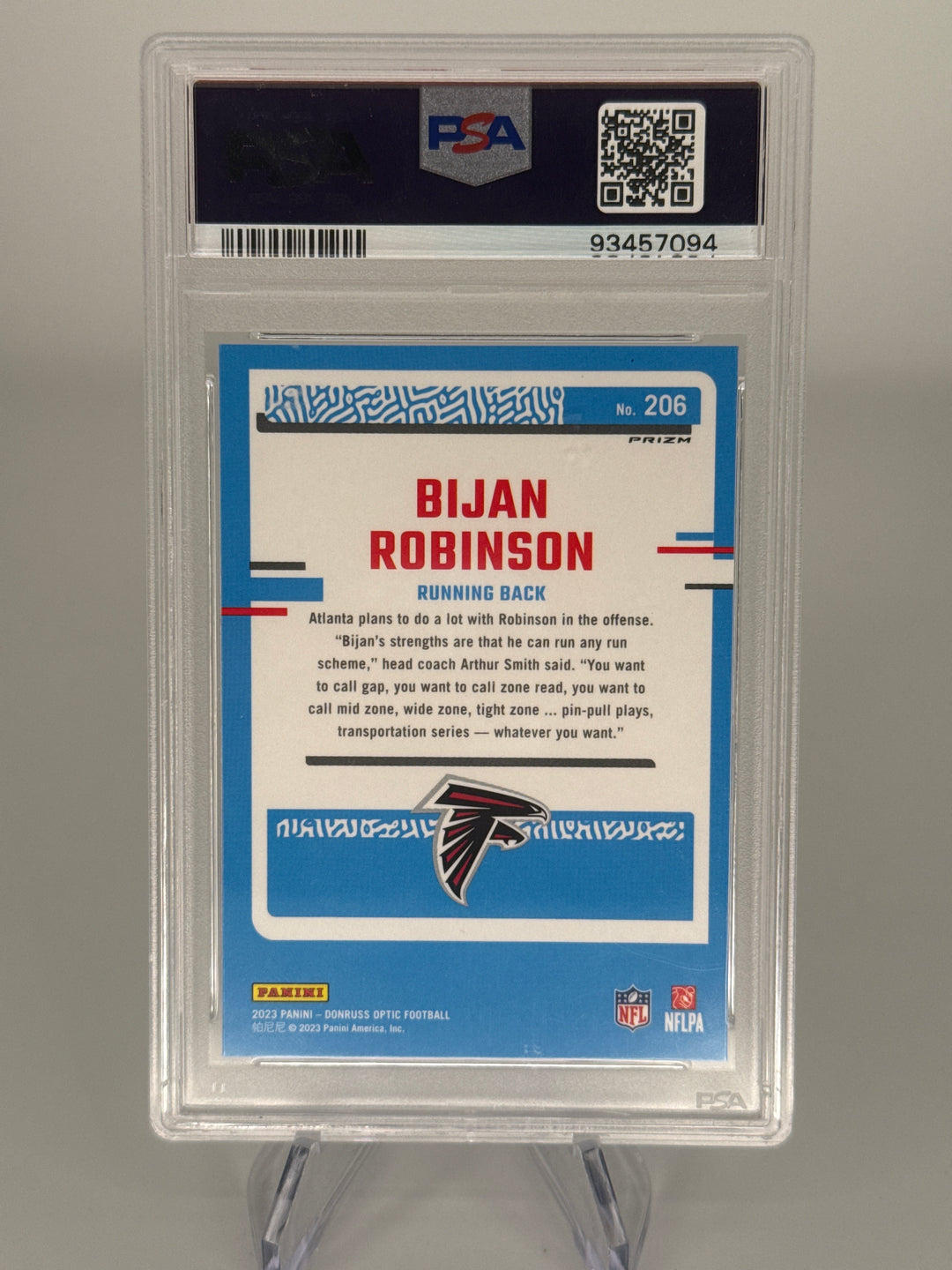 Bijan Robinson 2023 Panini Donruss Purple Shock Rookie, PSA 10 Gem Mint